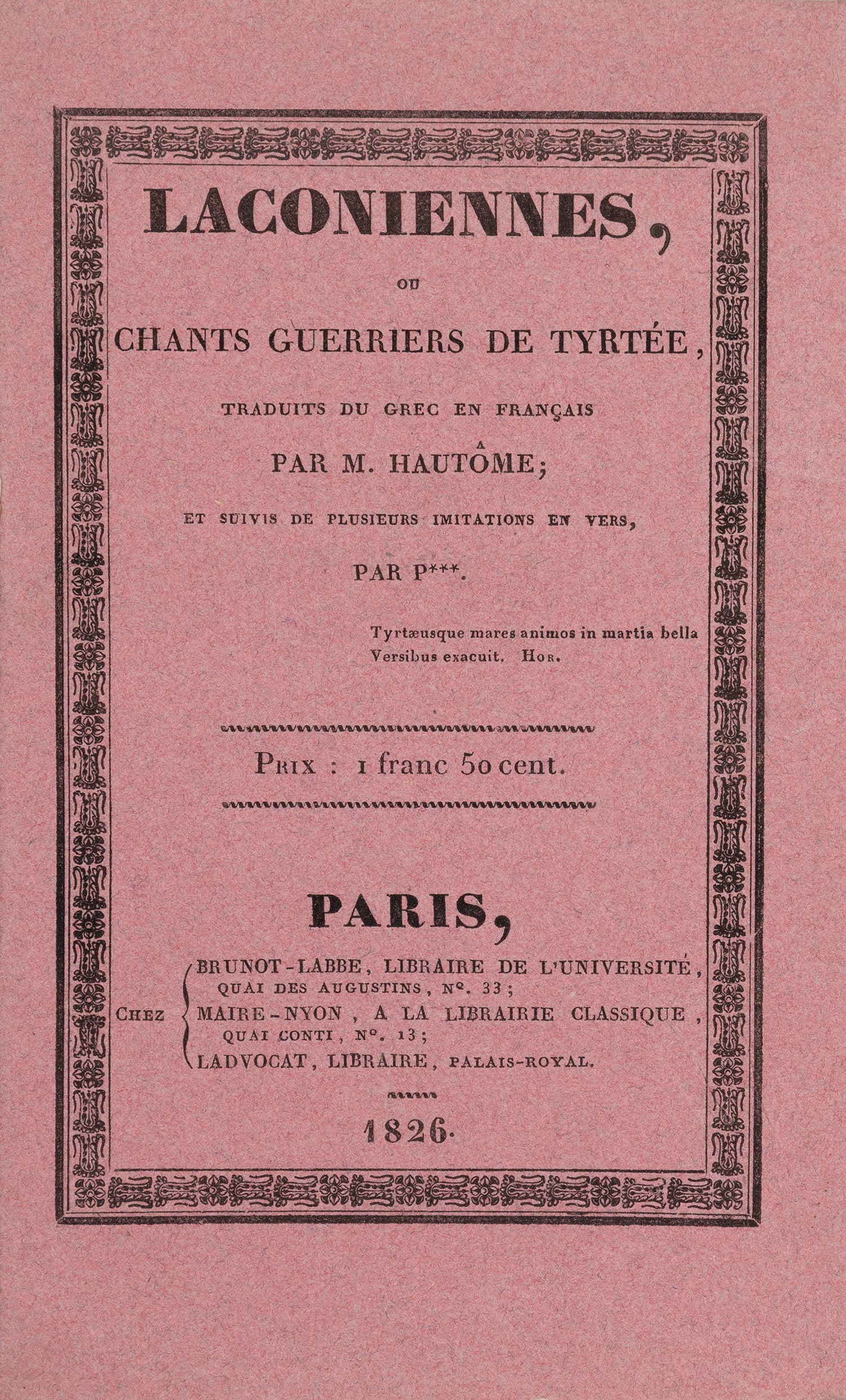 ΤΥΡΤΑΙΟΣ [και Louis POINSINET DE SIVRY].