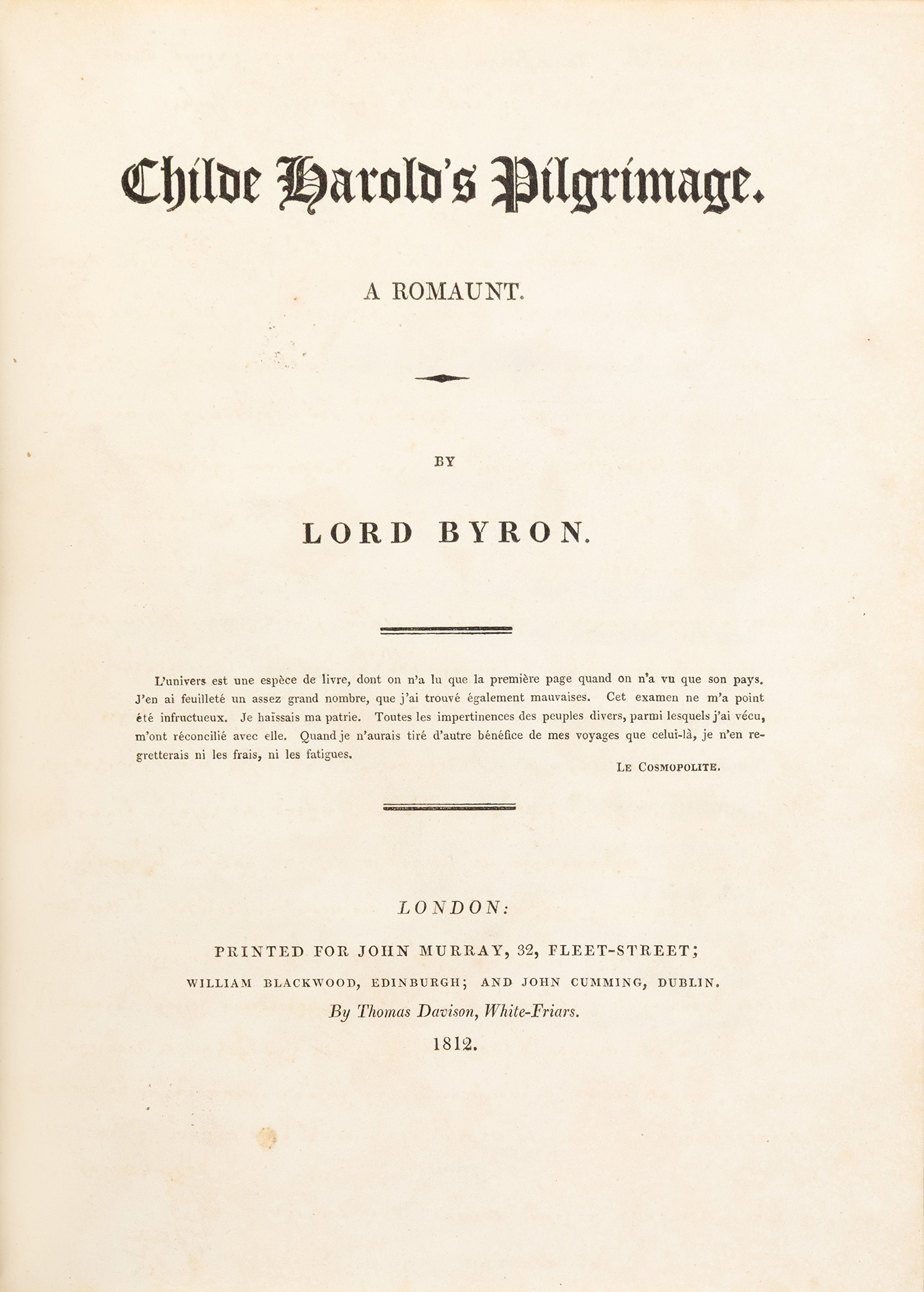 BYRON, George Gordon Noel, Baron.