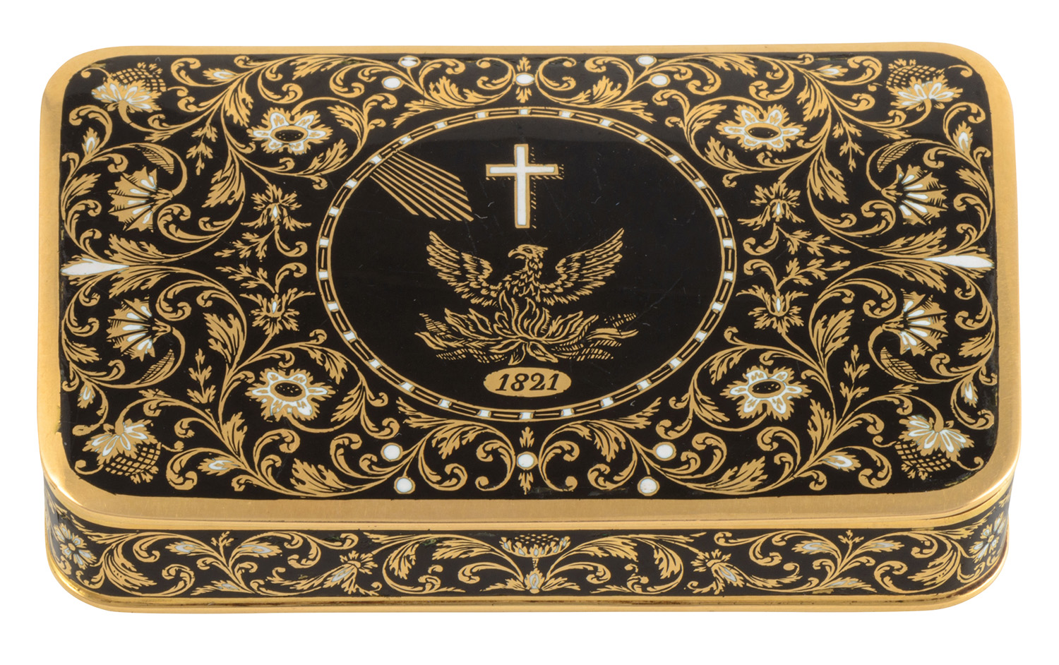 Χρυσή ταμπακιέρα του Ιωάννη Καποδίστρια με τον αναγεννώμενο Φοίνικα